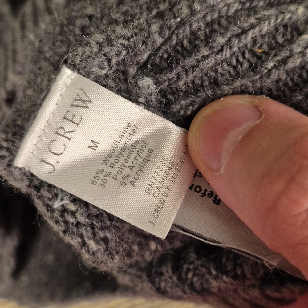 J CREW Grey Weave Knit Wool Blend Leather Buttons Mens M Cardigan Shawl‎ Sweater